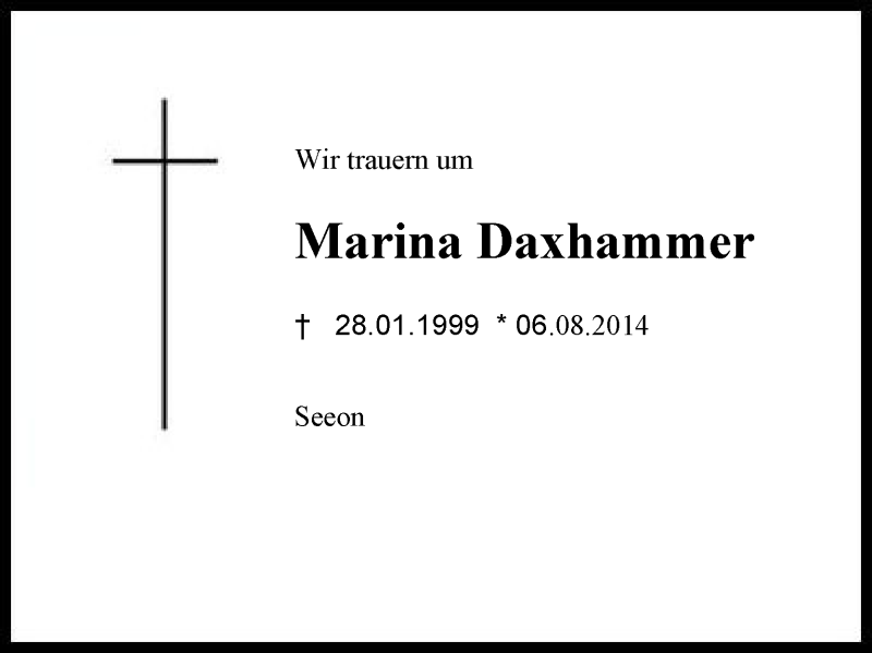  Traueranzeige für Marina Daxhammer vom 11.08.2014 aus Region Chiemgau